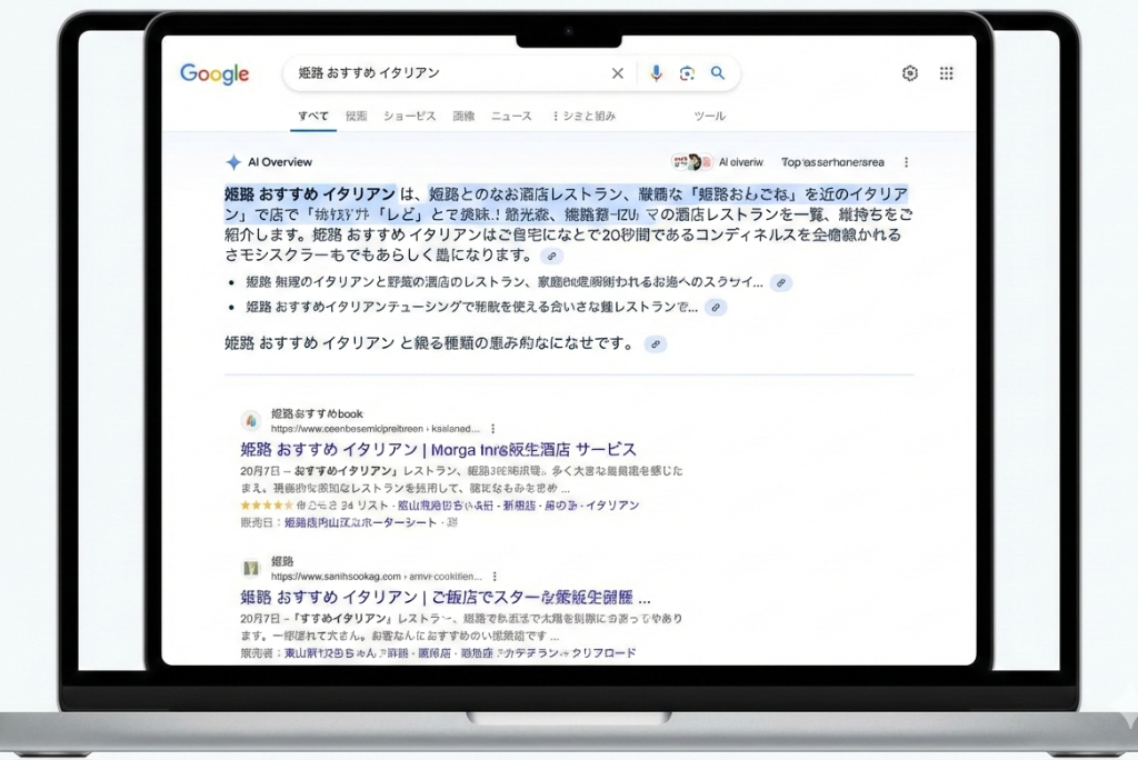 検索結果の上部にAI回答が表示されているイメージ
